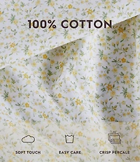 Laura Ashley 200-Thread Count Evie Yellow Cotton Percale Sheet Set