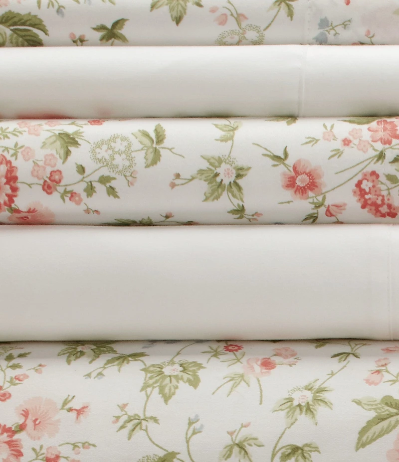 Laura Ashley 200-Thread Count Marissa 6-Piece Floral Printed Pattern Cotton Percale Sheet Set