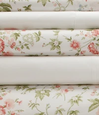 Laura Ashley 200-Thread Count Marissa 6-Piece Floral Printed Pattern Cotton Percale Sheet Set