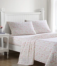 Laura Ashley 200-Thread Count Norella Pink Cotton Percale Sheet Sheet