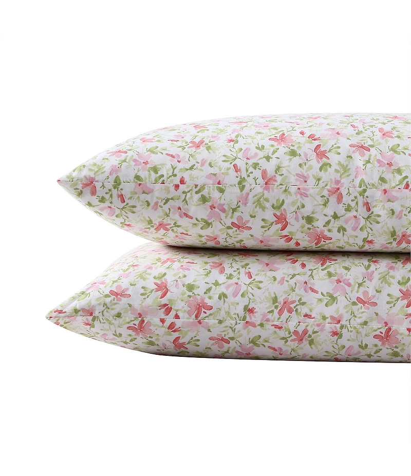 Laura Ashley 200-Thread Count Norella Pink Cotton Percale Sheet Sheet