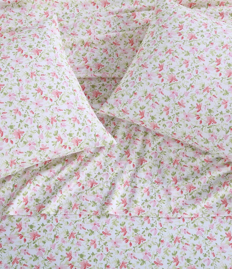 Laura Ashley 200-Thread Count Norella Pink Cotton Percale Sheet Sheet