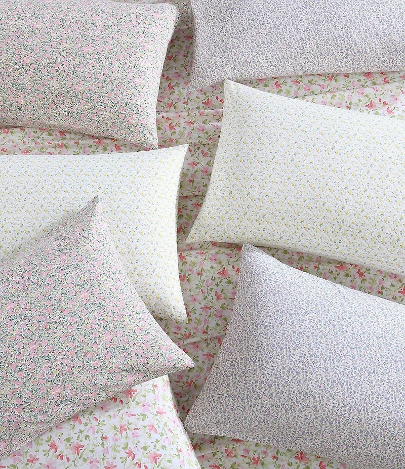 Laura Ashley 200-Thread Count Norella Pink Cotton Percale Sheet Sheet