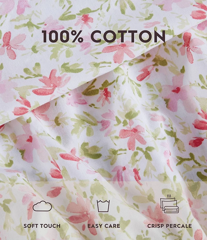 Laura Ashley 200-Thread Count Norella Pink Cotton Percale Sheet Sheet