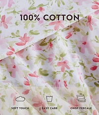 Laura Ashley 200-Thread Count Norella Pink Cotton Percale Sheet Sheet