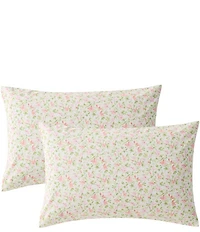 Laura Ashley 200-Thread Count Norella Pink Floral Cotton Percale Sheet Sheet