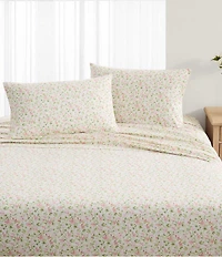 Laura Ashley 200-Thread Count Norella Pink Floral Cotton Percale Sheet Sheet