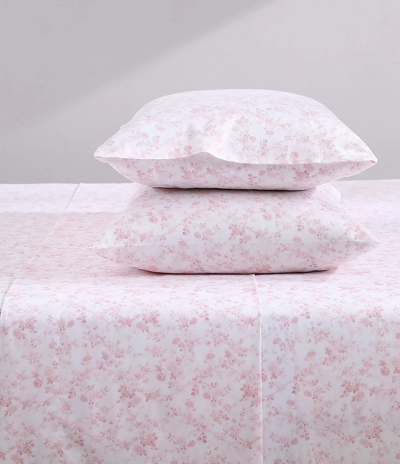 Laura Ashley 300-Thread Count Bella Floral Pale Pink Cotton Sateen Sheet Set
