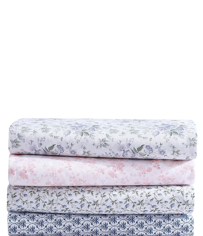 Laura Ashley 300-Thread Count Bella Floral Pale Pink Cotton Sateen Sheet Set