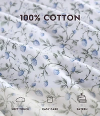 Laura Ashley 300-Thread Count Bramble Vine Green Cotton Sateen Sheet Set