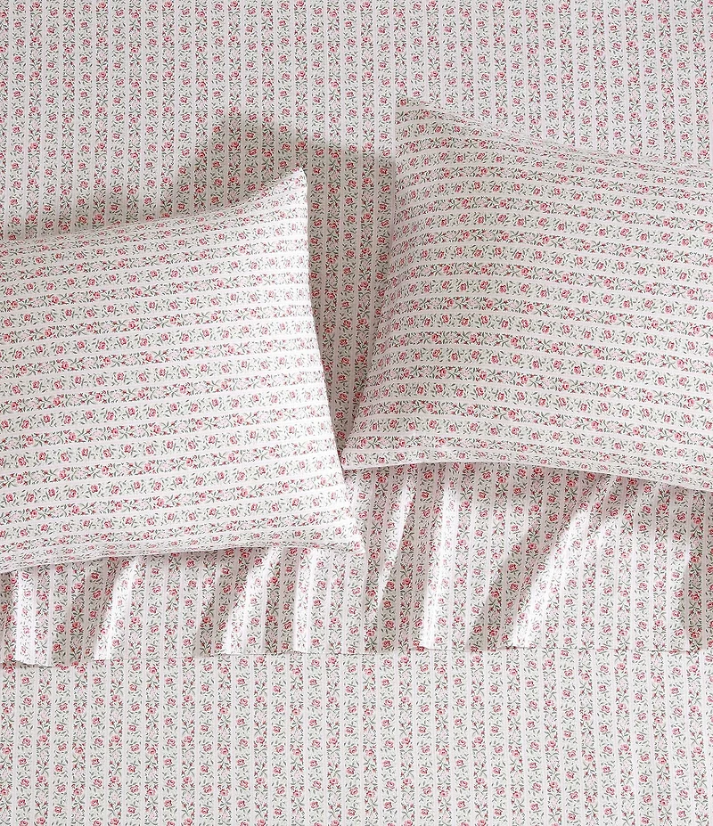 Laura Ashley 300-Thread Count Marta Floral Stripe Cotton Sateen Sheet Set