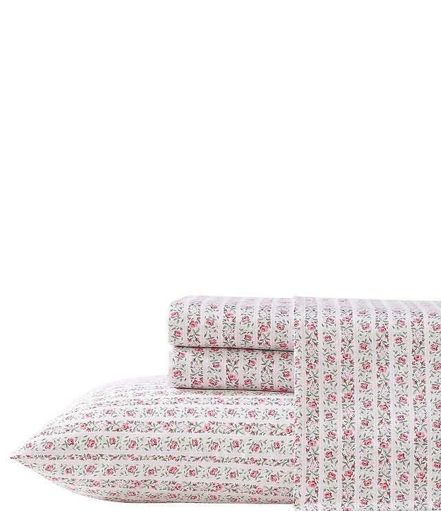 Laura Ashley 300-Thread Count Marta Floral Stripe Cotton Sateen Sheet Set