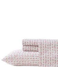 Laura Ashley 300-Thread Count Marta Floral Stripe Cotton Sateen Sheet Set