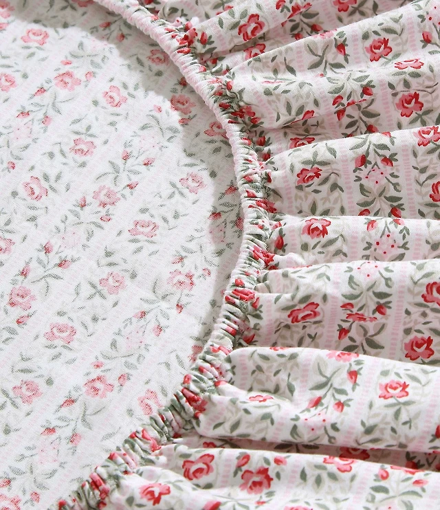 Laura Ashley 300-Thread Count Marta Floral Stripe Cotton Sateen Sheet Set