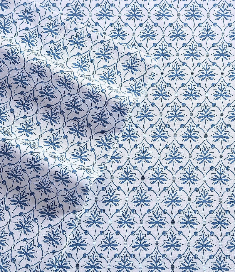 Laura Ashley 300-Thread Count Rosemarie Geometric Blue Cotton Sateen Sheet Set