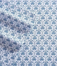 Laura Ashley 300-Thread Count Rosemarie Geometric Blue Cotton Sateen Sheet Set