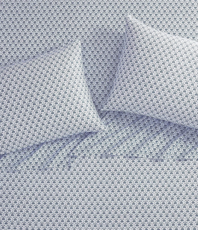 Laura Ashley 300-Thread Count Rosemarie Geometric Blue Cotton Sateen Sheet Set