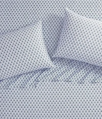 Laura Ashley 300-Thread Count Rosemarie Geometric Blue Cotton Sateen Sheet Set