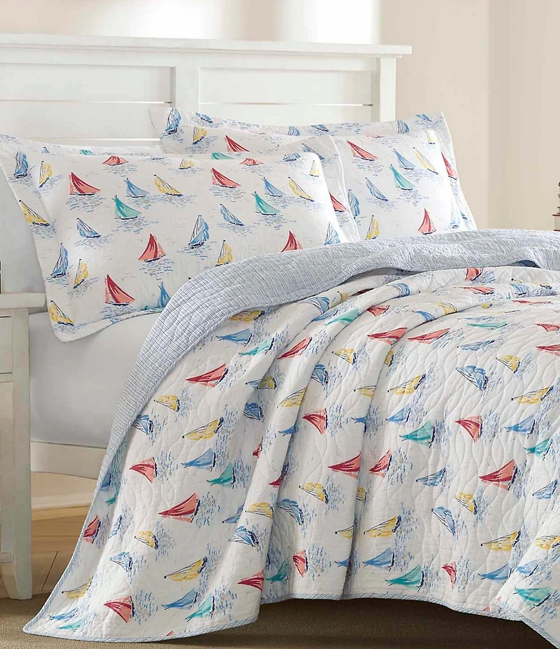 Laura Ashley Ahoy Bright Blue Sailboat Pattern Quilt Mini Set