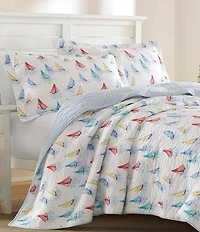 Laura Ashley Ahoy Bright Blue Sailboat Pattern Quilt Mini Set