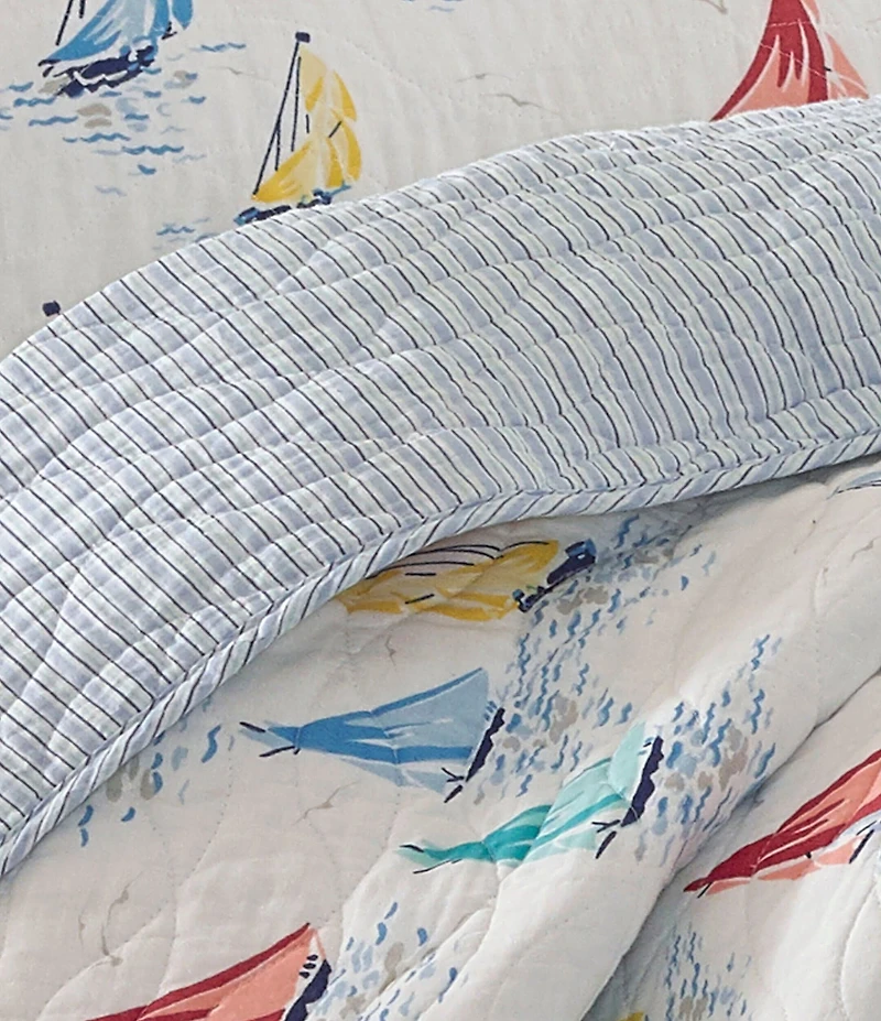 Laura Ashley Ahoy Bright Blue Sailboat Pattern Quilt Mini Set