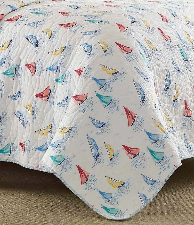 Laura Ashley Ahoy Bright Blue Sailboat Pattern Quilt Mini Set