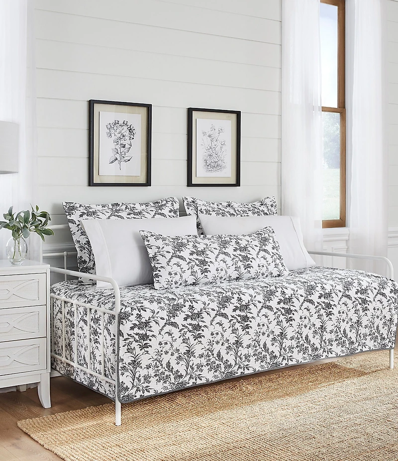 Laura Ashley Amberley Daybed Floral Toile Print Quilt & Sham Set