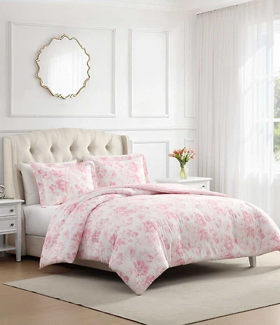 Laura Ashley Anja Textured Toile Floral Reversible Comforter Mini Set