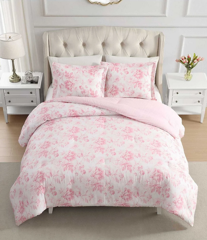Laura Ashley Anja Textured Toile Floral Reversible Comforter Mini Set