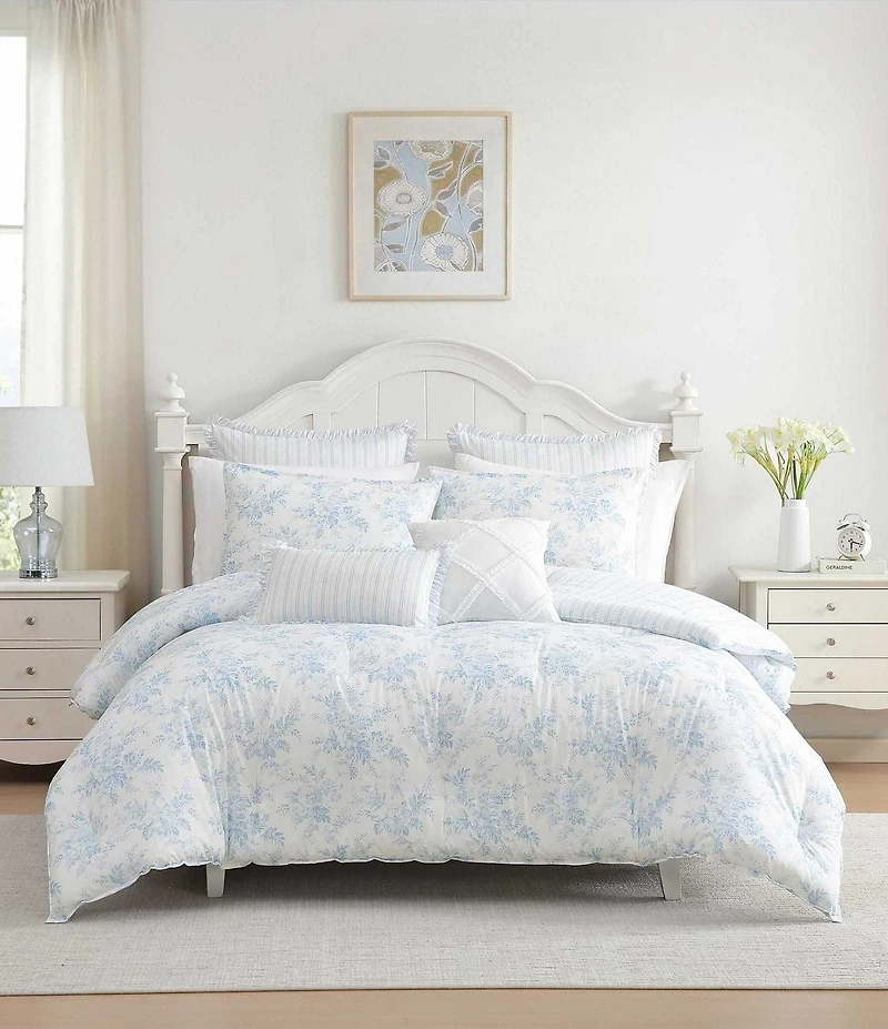 Laura Ashley Annalise Floral Cotton Reversible Comforter & Sham Bonus Set