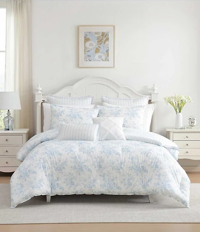Laura Ashley Annalise Floral Cotton Reversible Comforter & Sham Bonus Set