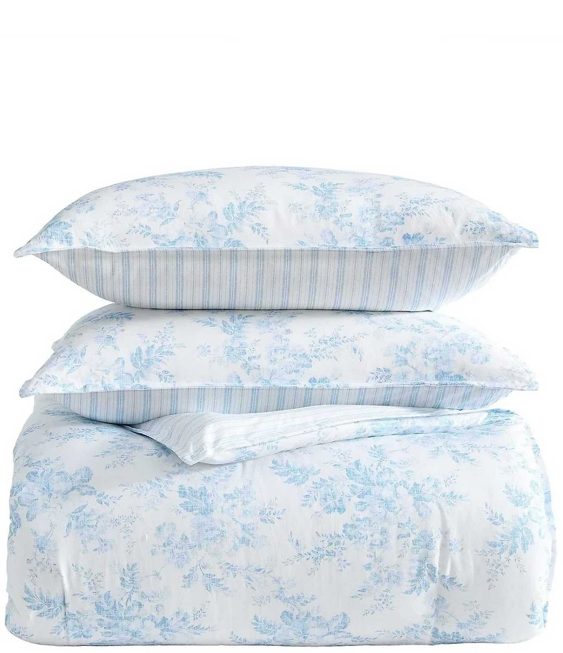 Laura Ashley Annalise Floral Cotton Reversible Comforter & Sham Bonus Set