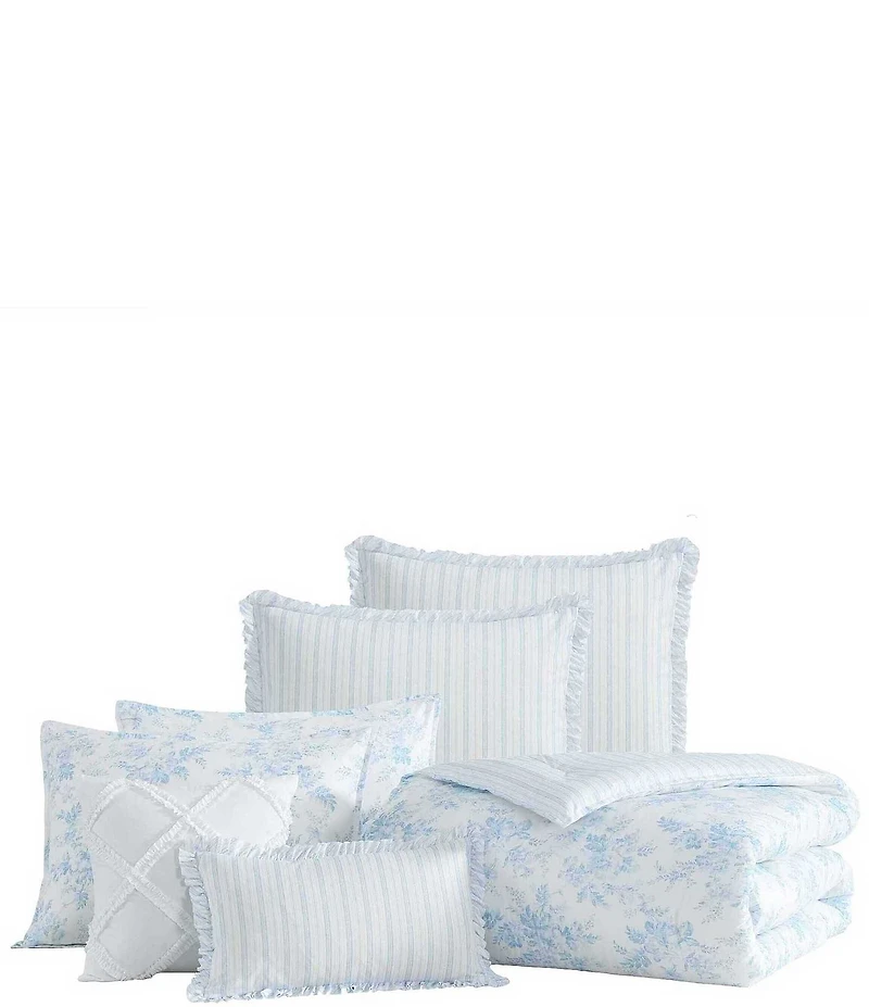 Laura Ashley Annalise Floral Cotton Reversible Comforter & Sham Bonus Set