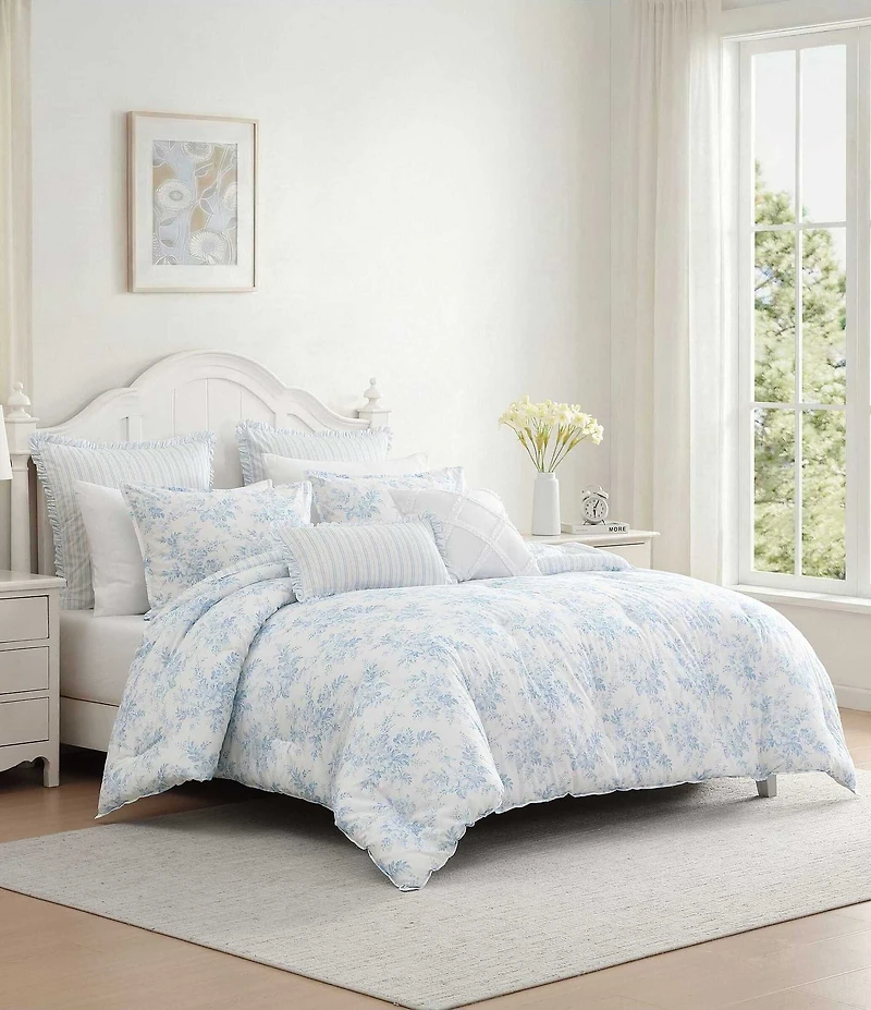 Laura Ashley Annalise Floral Cotton Reversible Comforter & Sham Bonus Set