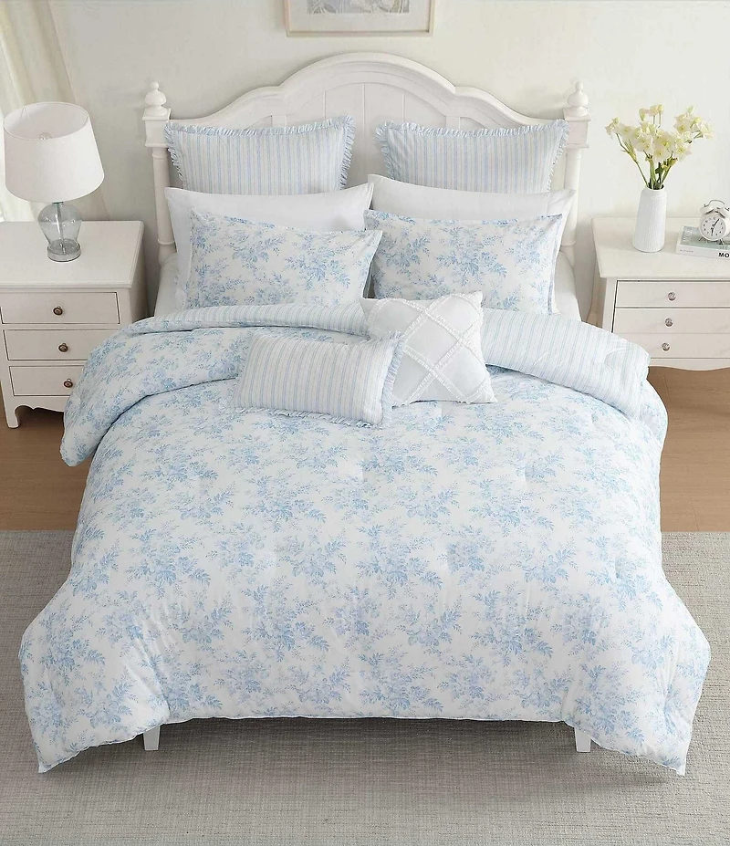 Laura Ashley Annalise Floral Cotton Reversible Comforter & Sham Bonus Set