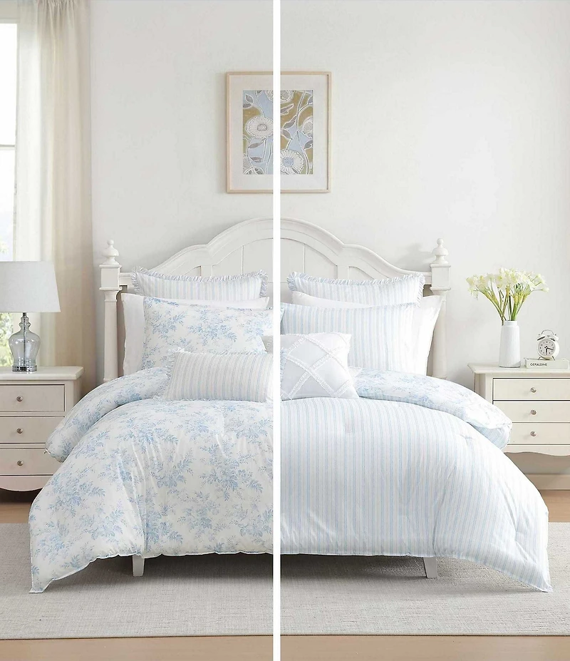 Laura Ashley Annalise Floral Cotton Reversible Comforter & Sham Bonus Set