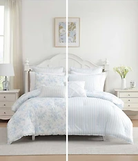Laura Ashley Annalise Floral Cotton Reversible Comforter & Sham Bonus Set