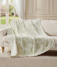 Laura Ashley Annalise Green Leafy Sprigs Ruffled Edge Throw Blanket