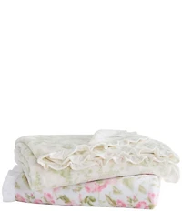 Laura Ashley Annalise Green Leafy Sprigs Ruffled Edge Throw Blanket