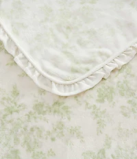 Laura Ashley Annalise Green Leafy Sprigs Ruffled Edge Throw Blanket