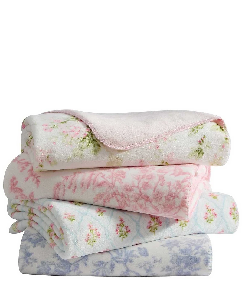 Laura Ashley Ashfield Printed Plush Reversible Throw Blanket