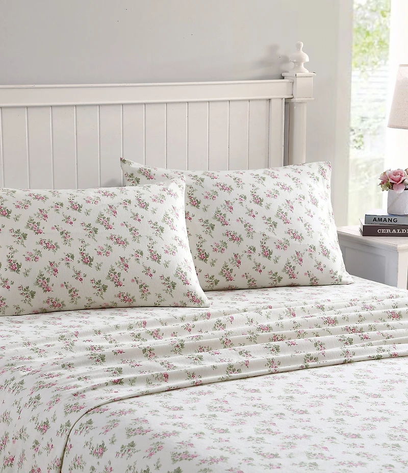 Laura Ashley Audrey Pink Floral Cotton Flannel Sheet Set