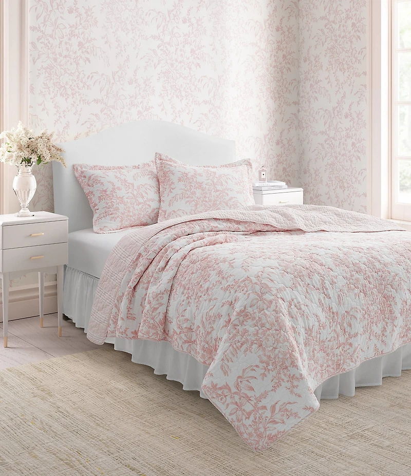Laura Ashley Bedford Pink Floral Cotton Reversible Quilt Mini Set