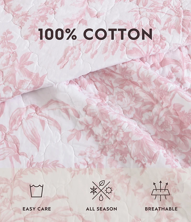 Laura Ashley Bedford Pink Floral Cotton Reversible Quilt Mini Set