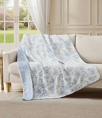 Laura Ashley Bedford Printed Plush Blue Reversible Throw Blanket