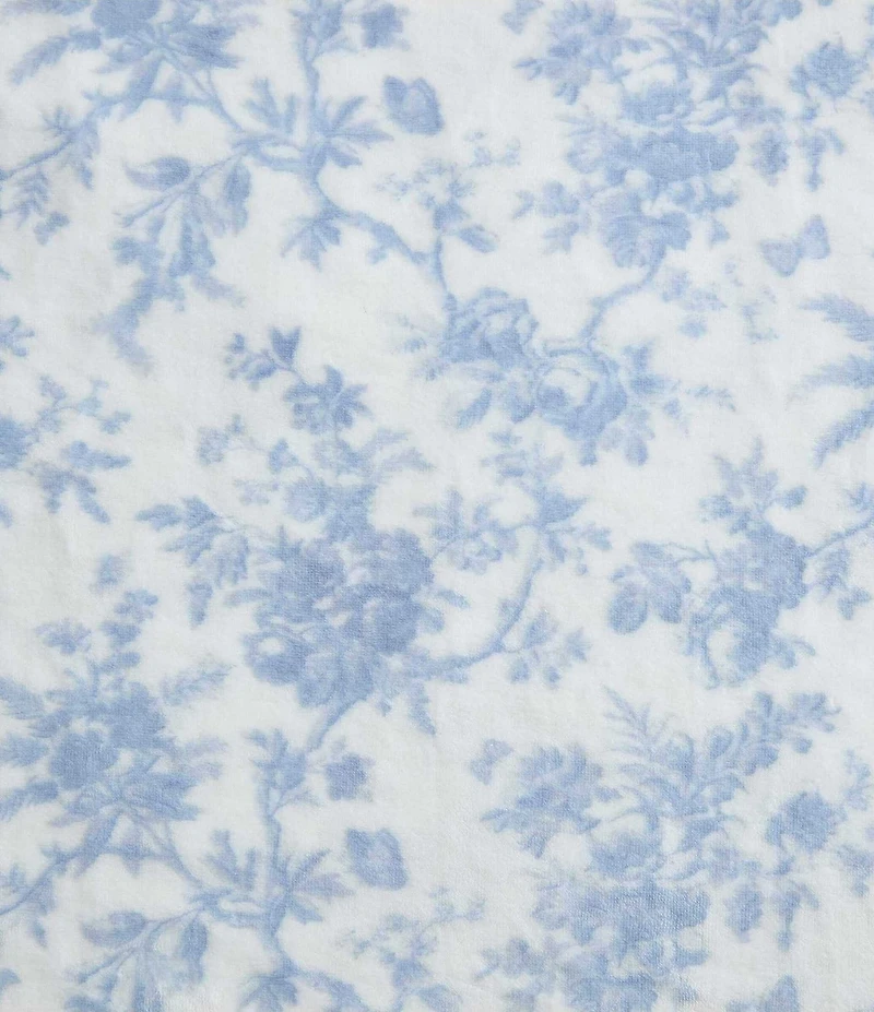 Laura Ashley Bedford Printed Plush Blue Reversible Throw Blanket