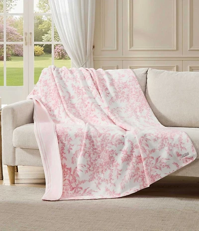 Laura Ashley Bedford Printed Plush Reversible Throw Blanket