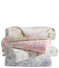 Laura Ashley Bedford Printed Plush Reversible Throw Blanket