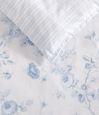 Laura Ashley Belinda Blue Cottage Rose Print Booms Reversible Comforter Mini Set