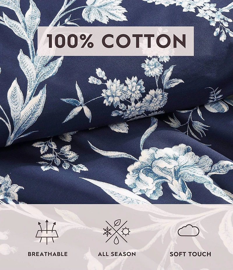Laura Ashley Branch Toile Blue 7-Piece Reversible Comforter Bonus Set